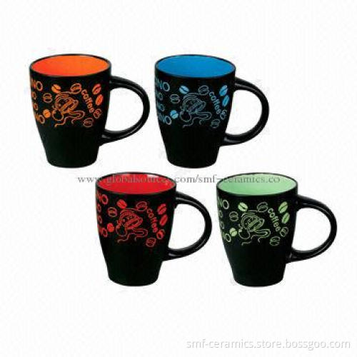 12oz Ceramic Coffee Mugs with Glazed Inside and Hand Painting Outside, FDA/SGS Certified